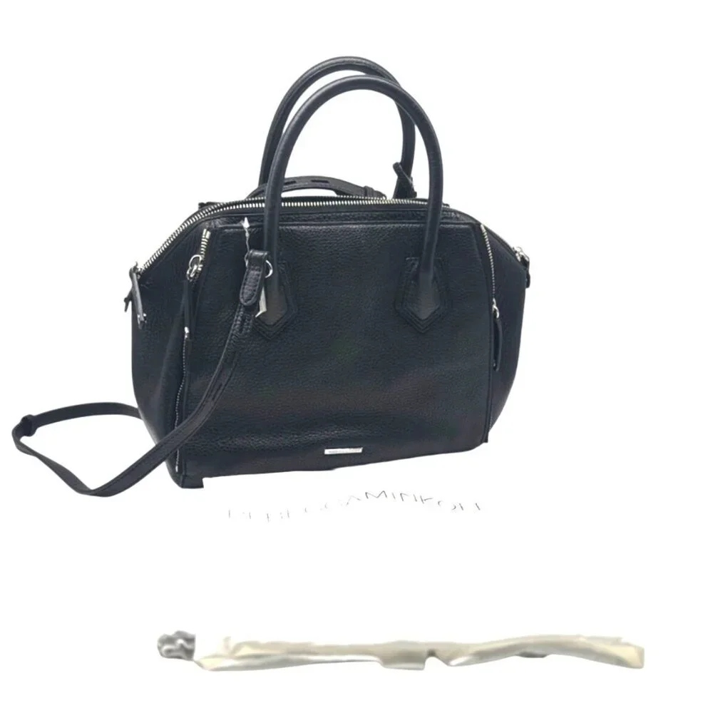 Rebecca Minkoff Textured Leather Mini Perry Satchel in Black